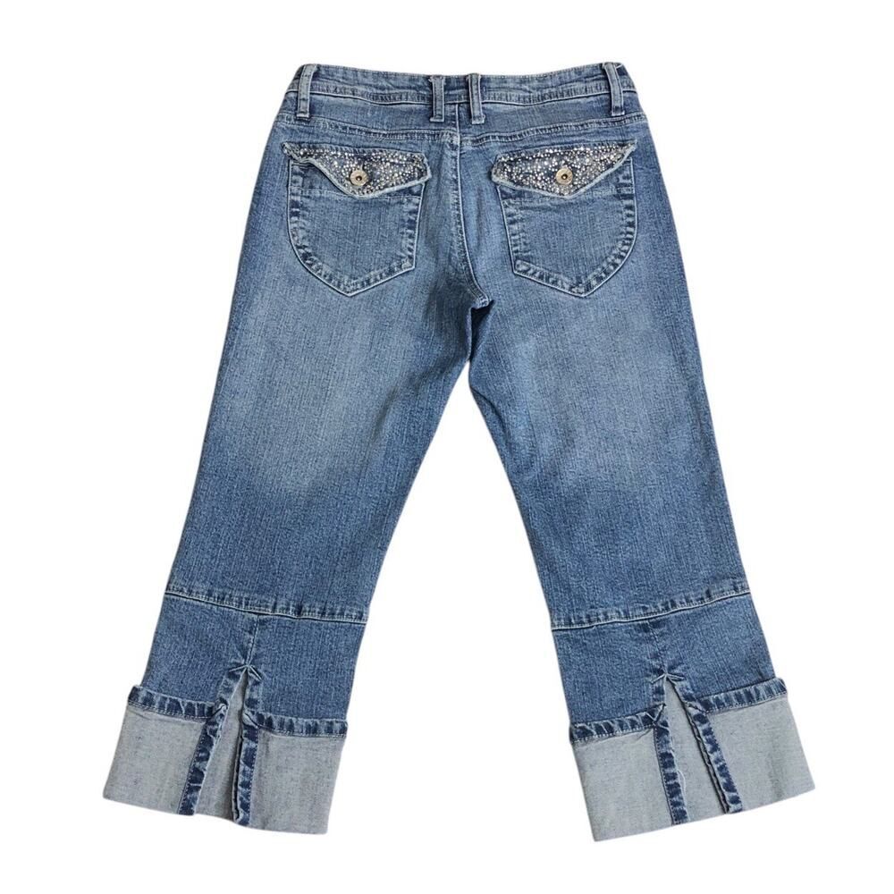 Vanilla Star Jeans Womens 7 Cropped Flip Cuff Studded Flap Pockets Y2K Western